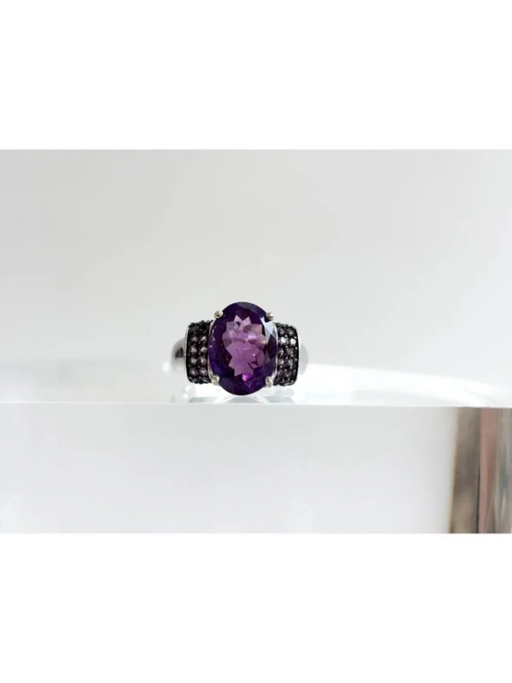 Multi Gemstone Amethyst Jumbo Sterling Silver 925 Vintage Ring - sz 8